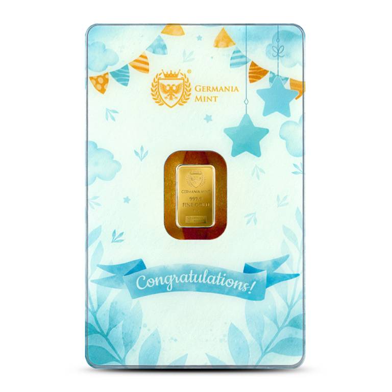 1 Gram Germania Mint Newborn Boy Gold Bar (New w Assay)