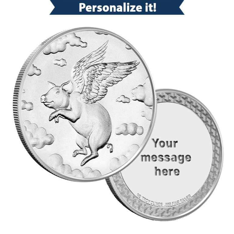 1/2 oz Engravable Pigs Fly Golf Ball Marker Silver Round (New wGift Box)